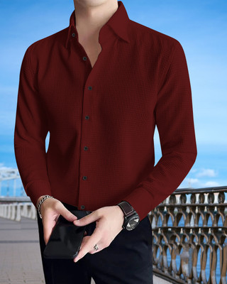 METRONAUT Men Solid Casual Maroon Shirt