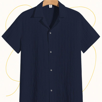 SHIRTWALA Men Self Design Casual Dark Blue Shirt