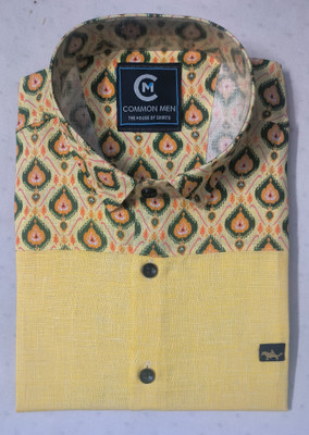 Common Men Men Printed Casual Yellow, Green Shirt
