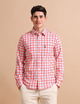 U.S. POLO ASSN. Men Checkered Casual Red Shirt