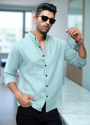 Yanthi Trend Men Solid Casual Light Blue Shirt
