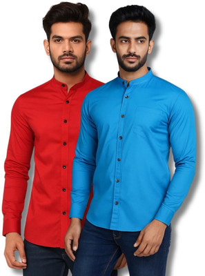 ClothTheory Men Solid Casual Red, Blue Shirt(Pack of 2)