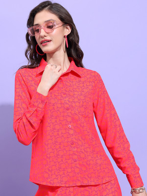Tokyo Talkies Women Printed Casual Orange, Purple Shirt