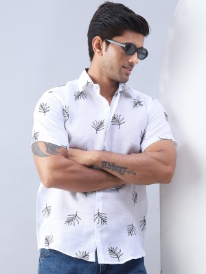 Indian Needle Men Self Design Casual White Shirt