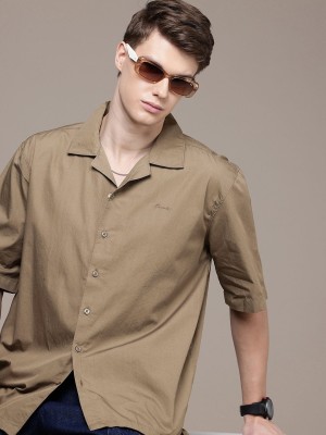 FCUK Men Solid Casual Beige Shirt