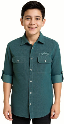 CAVIO Boys Self Design Casual Blue Shirt