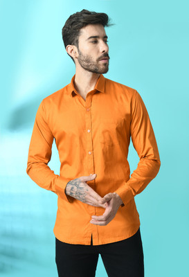 METRONAUT Men Solid Casual Orange Shirt