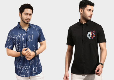 Emporium Men Printed Casual Dark Blue Shirt(Pack of 2)
