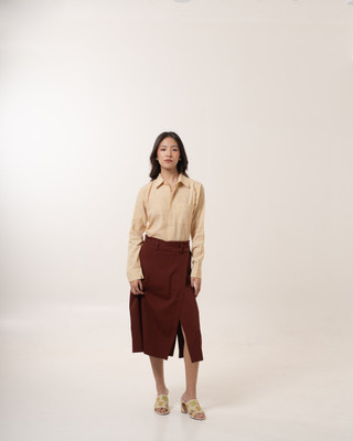MALVERRA BY HOUSE OF MALKAA Women Self Design Formal Beige Shirt