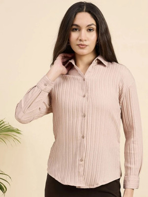 Dwarros Women Self Design Casual Pink Shirt