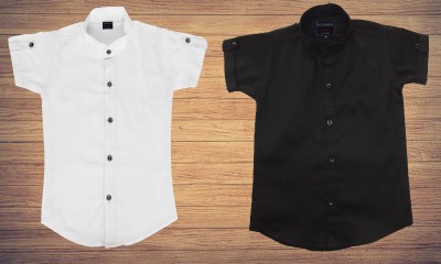 Kuwarshah Boys Solid Casual White, Black Shirt(Pack of 2)