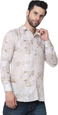 DHAMELIYA ENTERPRISE Men Printed Casual Cream Shirt