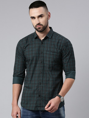 Majestic Man Men Checkered Casual Blue Shirt