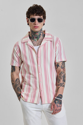 Snitch Men Striped Casual Pink Shirt