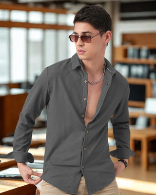 INDICLUB Men Self Design Casual Grey Shirt