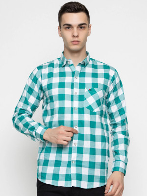 FREKMAN Men Checkered Casual Green Shirt