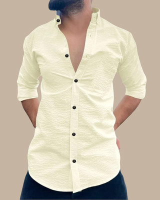 VISHV Men Solid Casual Yellow Shirt
