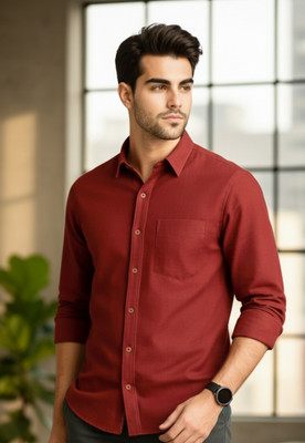 uth republic Men Solid Casual Red Shirt