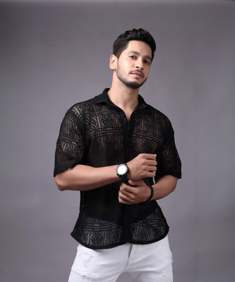 Lunice Men Self Design Casual Black Shirt