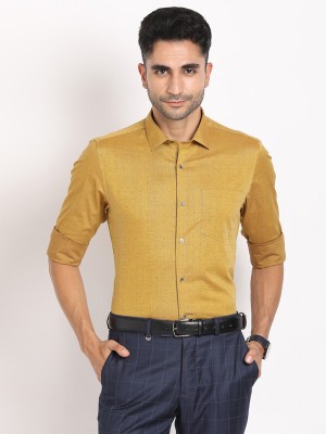 TURTLE Men Solid Formal Yellow Shirt