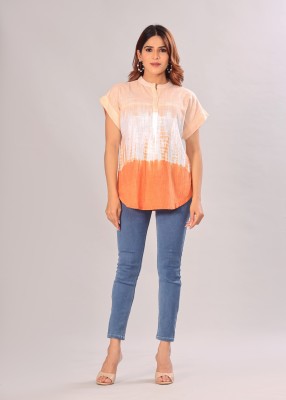 Orsio Casual Tie & Dye Women Beige Top