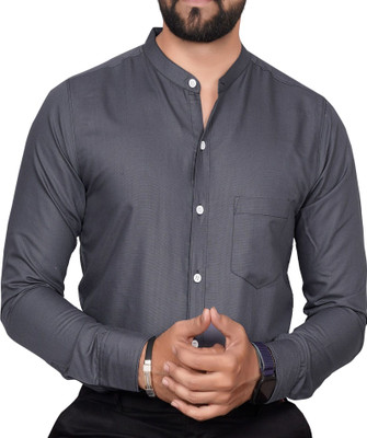 GLOBAL NOMAD Men Solid Casual Grey Shirt