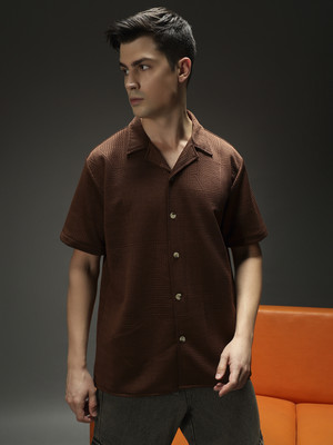 Leriya Fashion Men Solid Casual Brown Shirt