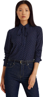 Attire Empire Women Printed Casual Dark Blue, White Shirt