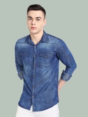 Carbonn Cloth Men Washed Casual Blue Shirt