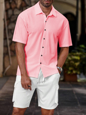 Marmic Fab Men Self Design Casual Pink Shirt