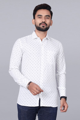 BOUGHT FIRST Men Printed Casual White, Black Shirt