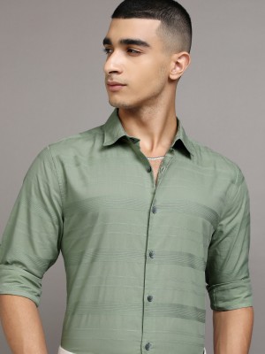 HIGHLANDER Men Striped Casual Green Shirt