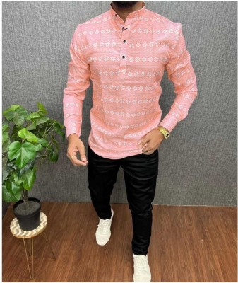 TOINSHO Men Printed Casual Pink Shirt