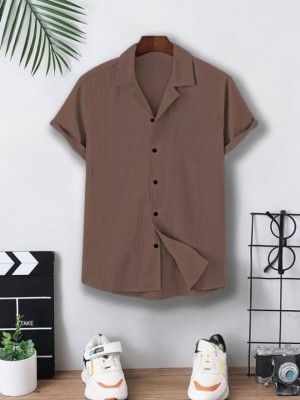 Urvi Creation Boys Solid Casual Brown Shirt