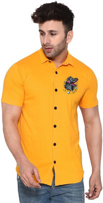 GEUM Men Solid, Printed Casual Yellow Shirt