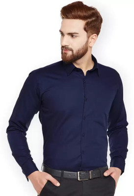 KNRO FAB Men Solid Formal Dark Blue Shirt