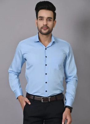 Vilantra Fashion Men Solid Casual Light Blue Shirt