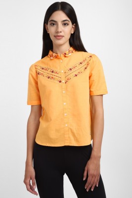 Allen Solly Women Embroidered Casual Orange Shirt