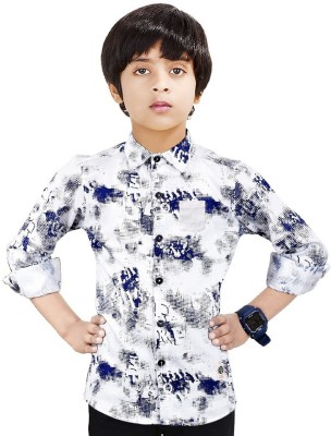 MOHINI CREATION Boys Printed Casual White, Blue Shirt