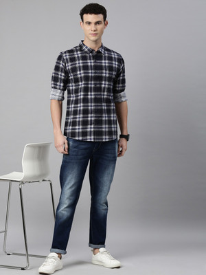 METRONAUT Men Checkered Casual Black Shirt