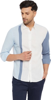 CAMLA Men Color Block Casual White, Blue, Light Blue Shirt