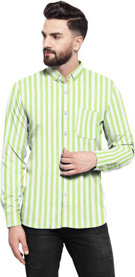 FH COLLECTION Men Striped Casual Green, White Shirt