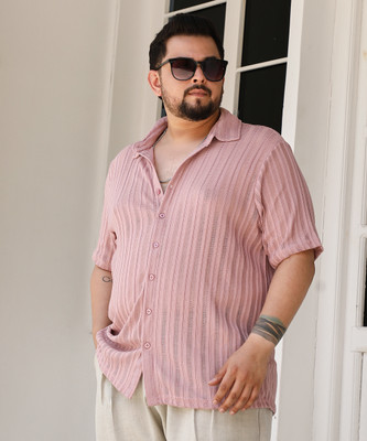 Instafab Plus Men Self Design Casual Pink Shirt