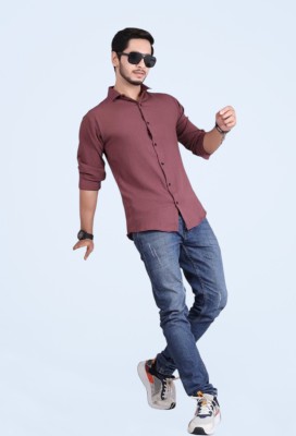 PEARL OCEAN Men Dyed/Ombre Casual Maroon Shirt