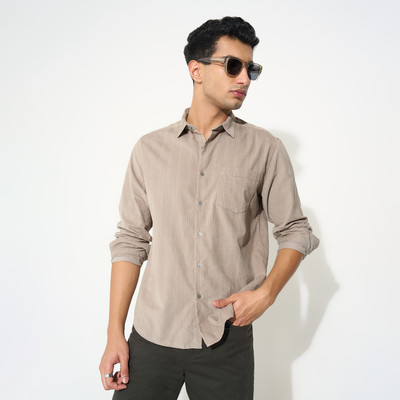 Peregrine by Pantaloons Men Striped Casual Beige Shirt