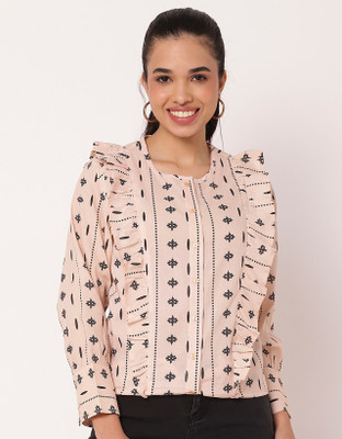 moomaya Women Printed Casual White Shirt
