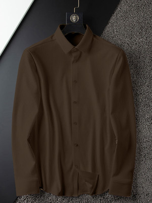 HouseOfCommon Men Self Design Casual Khaki Shirt