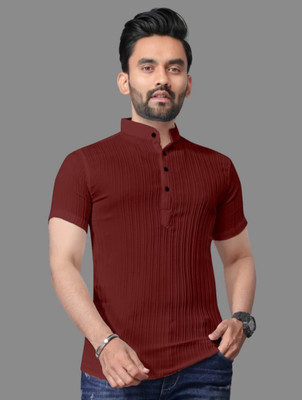 METRONAUT Men Striped Casual Maroon Shirt