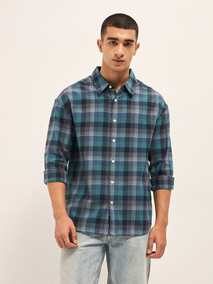 THE BEAR HOUSE Men Checkered Casual Blue Shirt