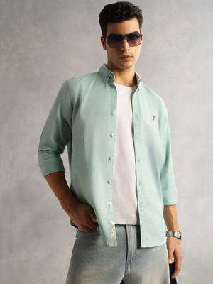 THOMAS SCOTT Men Solid Casual Green Shirt